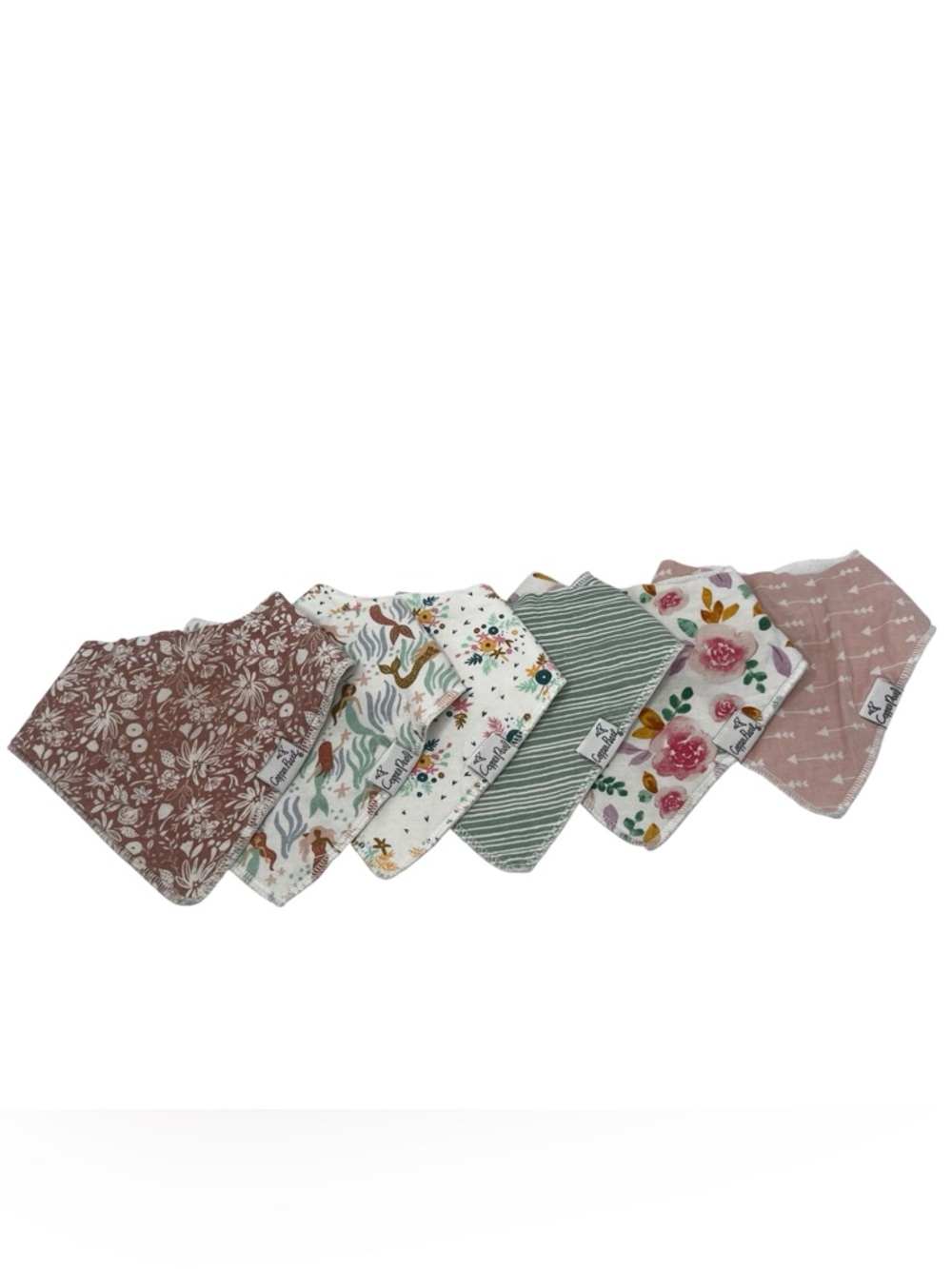Copper Pearl Bundle 6 Bandana Bibs Baby Girl Floral Mermaid Neutrals Pink Tan